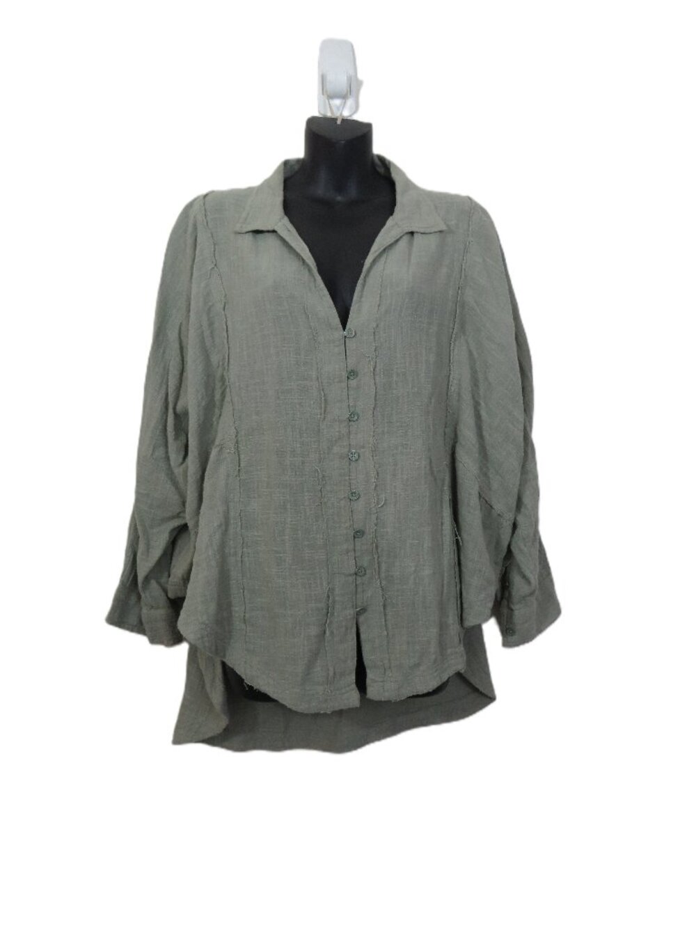 Free People size Small One and Only Button Down Tunic Gauze Top Green
